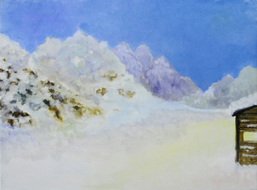 Painting titled "Montagne enneigée" by Katia De Carvalho, Original Artwork, Oil