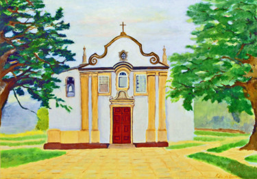 Painting titled "Chapelle baroque" by Katia De Carvalho, Original Artwork, Oil Mounted on Wood Stretcher frame