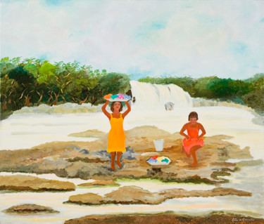 Pintura titulada "blanchisseuses arri…" por Katia De Carvalho, Obra de arte original, Oleo Montado en Bastidor de camilla de…