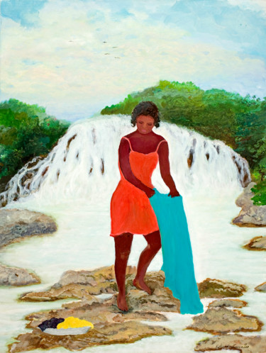 Pintura titulada "blanchisseuse en ro…" por Katia De Carvalho, Obra de arte original, Oleo Montado en Bastidor de camilla de…