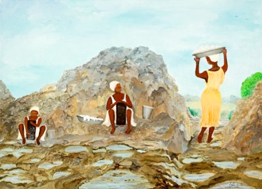 Malerei mit dem Titel "trois blanchisseuses" von Katia De Carvalho, Original-Kunstwerk, Öl Auf Keilrahmen aus Holz montiert