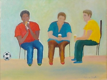 Schilderij getiteld "les trois copains" door Katia De Carvalho, Origineel Kunstwerk, Olie