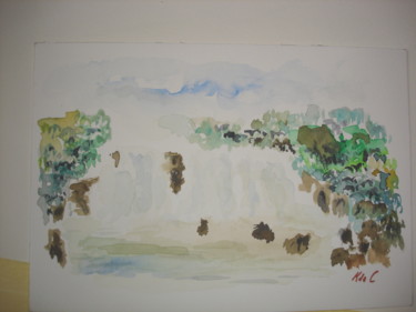 Painting titled "la chute d'eau" by Katia De Carvalho, Original Artwork, Watercolor