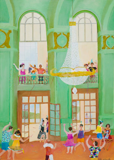 Painting titled "Bal dans le salon v…" by Katia De Carvalho, Original Artwork, Oil Mounted on Wood Stretcher frame