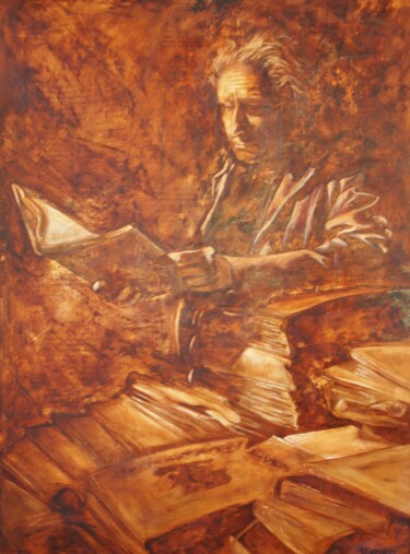 Painting titled "LE LECTEUR" by Katia Fondecave, Original Artwork, Oil Mounted on Wood Stretcher frame