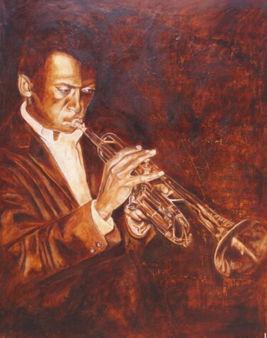 Painting titled "MILES DAVIS I" by Katia Fondecave, Original Artwork, Oil Mounted on Wood Stretcher frame