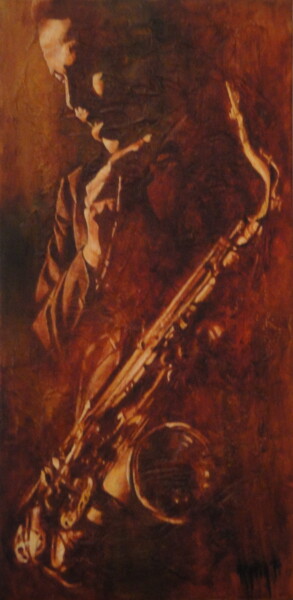 Painting titled "DEXTER GORDON IV" by Katia Fondecave, Original Artwork, Oil Mounted on Wood Stretcher frame