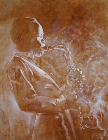 Ζωγραφική με τίτλο "SONY STITT I" από Katia Fondecave, Αυθεντικά έργα τέχνης, Λάδι Τοποθετήθηκε στο Ξύλινο φορείο σκελετό