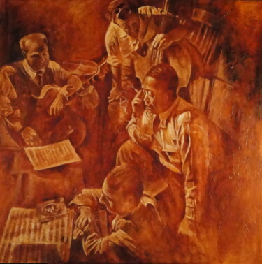 Painting titled "CHARLIE PARKER III" by Katia Fondecave, Original Artwork, Oil Mounted on Wood Stretcher frame