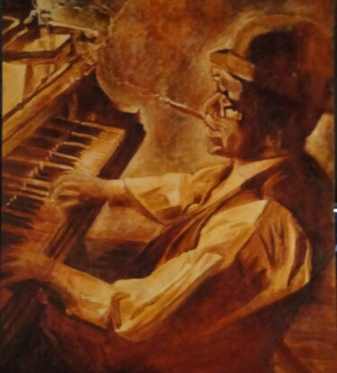 Painting titled "WILLIE SMITH" by Katia Fondecave, Original Artwork, Oil Mounted on Wood Stretcher frame