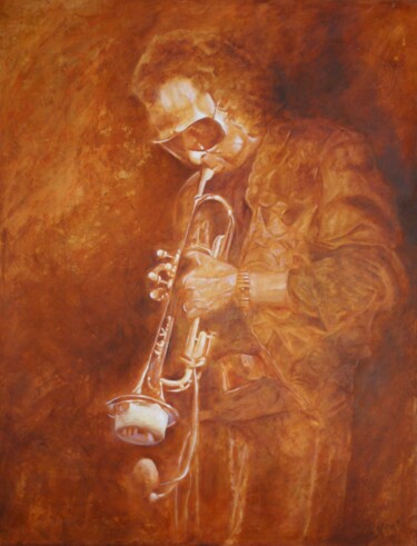 Painting titled "MILES DAVIS II" by Katia Fondecave, Original Artwork, Oil Mounted on Wood Stretcher frame