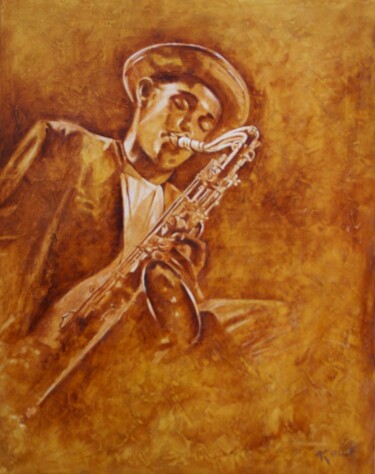 Painting titled "DEXTER GORDON II" by Katia Fondecave, Original Artwork, Oil Mounted on Wood Stretcher frame