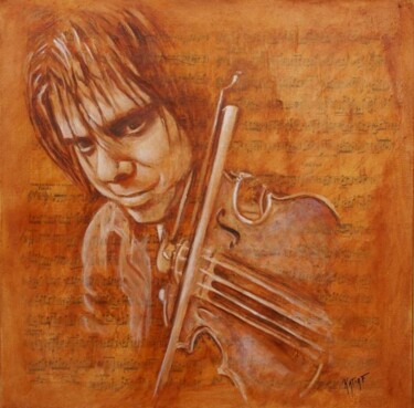 Peinture intitulée "VIOLONISTE ROCK" par Katia Fondecave, Œuvre d'art originale, Huile Monté sur Châssis en bois