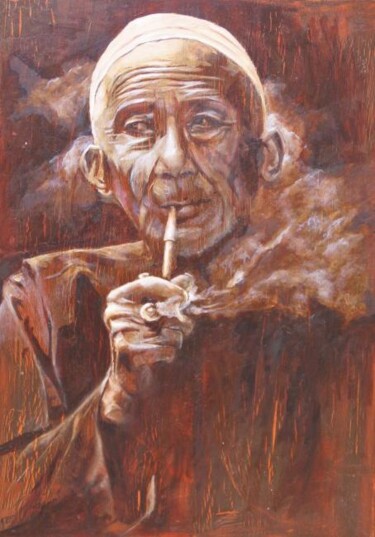 Pittura intitolato "Fumeur chinois" da Katia Fondecave, Opera d'arte originale, Olio