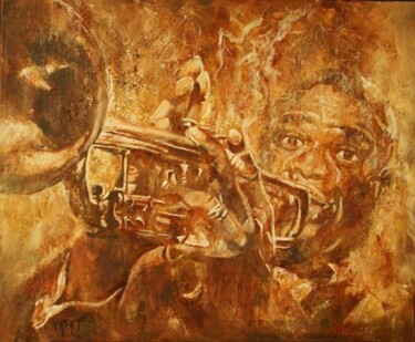 Painting titled "LOUIS ARMSTRONG II" by Katia Fondecave, Original Artwork, Oil Mounted on Wood Stretcher frame