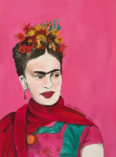 Ζωγραφική με τίτλο "Frida Kahlo femme" από Katia Odartchenko, Αυθεντικά έργα τέχνης, Ακρυλικό