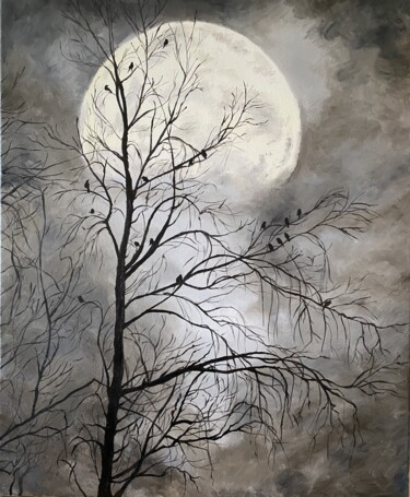 Painting titled "Lune 2" by Katia Slessareff, Original Artwork, Oil