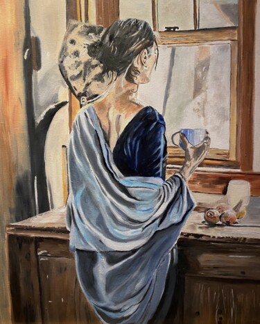 Painting titled "Suzanne à la fenêtre" by Katia Slessareff, Original Artwork, Oil