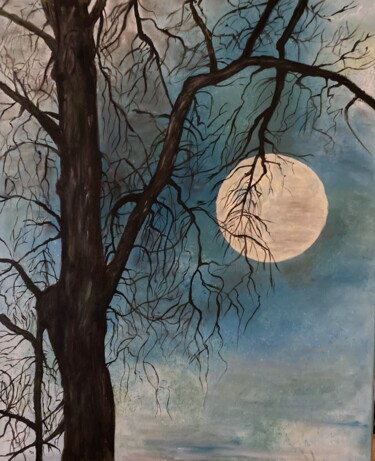 Painting titled "Lune 1" by Katia Slessareff, Original Artwork, Oil