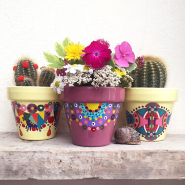 绘画 标题为“Petit pot de fleurs…” 由Katia Venucci (3 cactus dans 1 bateau), 原创艺术品