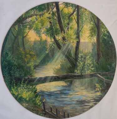 Картина под названием "Near a stream" - Katia Zhevno, Подлинное произведение искусства, Масло Установлен на Деревянная панель