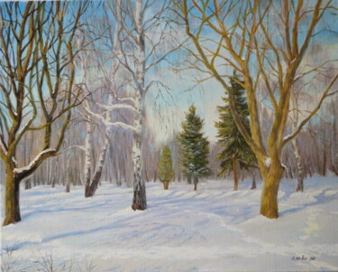 Painting titled "The spring is comin…" by Katia Zhevno, Original Artwork, Oil Mounted on Wood Stretcher frame