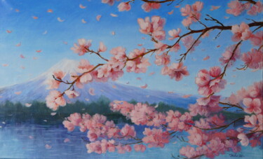 Painting titled "Sakura" by Katia Zhevno, Original Artwork, Oil Mounted on Wood Stretcher frame
