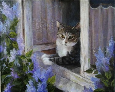 Painting titled "Little lord" by Katia Zhevno, Original Artwork, Oil Mounted on Wood Stretcher frame