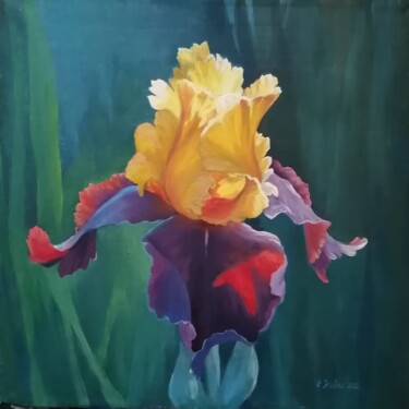 Painting titled "Iris" by Katia Zhevno, Original Artwork, Oil Mounted on Wood Stretcher frame