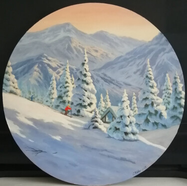 Painting titled "Snowy winter in mou…" by Katia Zhevno, Original Artwork, Oil