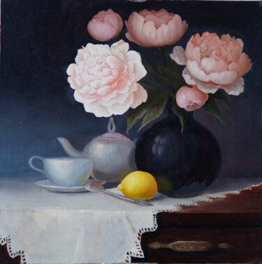 Pintura titulada "La cérémonie de thé…" por Katia Zhevno, Obra de arte original, Oleo Montado en Bastidor de camilla de made…