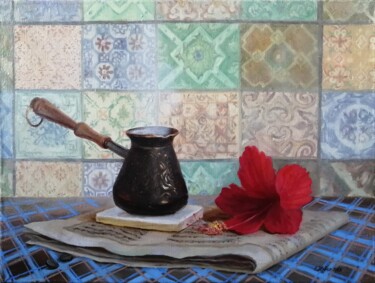Schilderij getiteld "Oriental patterns" door Katia Zhevno, Origineel Kunstwerk, Olie Gemonteerd op Frame voor houten brancard