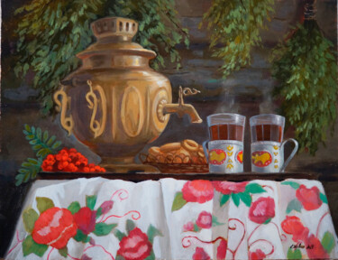 Pintura titulada "Samovar" por Katia Zhevno, Obra de arte original, Oleo Montado en Bastidor de camilla de madera