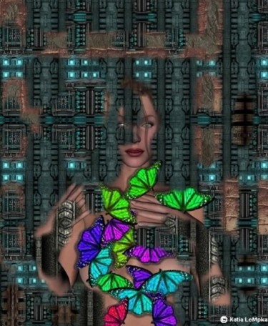 Digital Arts titled "Femme aux Papillons" by Katia Lempka, Original Artwork