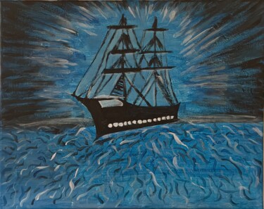 Pittura intitolato "Boat in ocean" da Katica Sudarić, Opera d'arte originale, Acrilico