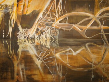 Painting titled "Mangroves" by Katie Simonetti, Original Artwork, Acrylic Mounted on Wood Stretcher frame