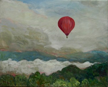 Painting titled "Red Balloon" by Katie O'Looney, Original Artwork, Oil Mounted on Wood Stretcher frame