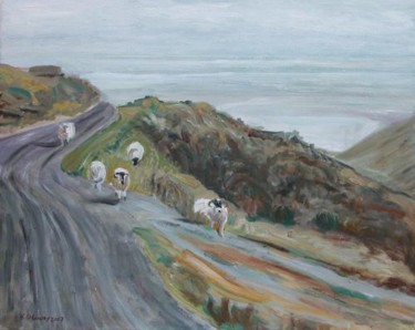 Painting titled "Sheep on the road D…" by Katie O'Looney, Original Artwork