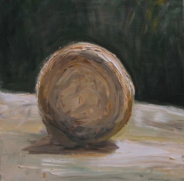 Painting titled "Hay Wheel" by Katie O'Looney, Original Artwork, Oil Mounted on Wood Stretcher frame