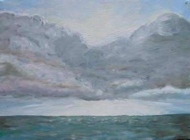 Painting titled "Harbor Island sea a…" by Katie O'Looney, Original Artwork, Oil Mounted on Wood Stretcher frame