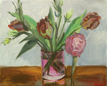 Картина под названием "Цветы в розовом ста…" - Kate Kozlova, Подлинное произведение искусства, Масло
