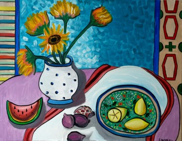 Painting titled "Bright table" by Ekaterina Adamova, Original Artwork, Oil