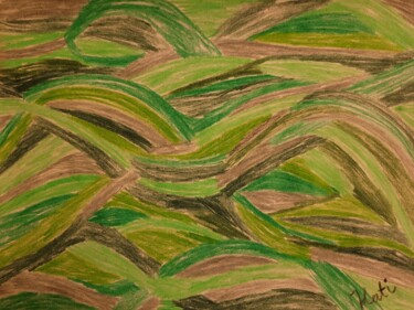Painting titled "Green Waves" by Katja Bock, Original Artwork, Conté