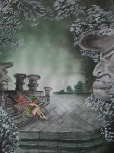 Malerei mit dem Titel "einsame Elfe" von Katja Humbs, Original-Kunstwerk, Aquarell