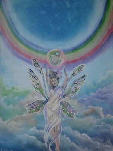 Malerei mit dem Titel "Regenbogenfee" von Katja Humbs, Original-Kunstwerk, Acryl