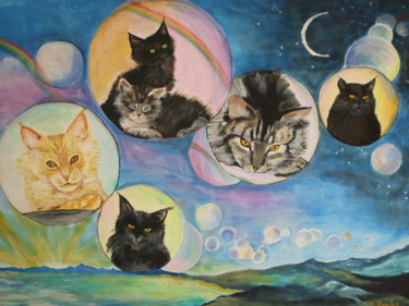 Malerei mit dem Titel "Elfis Katzen" von Katja Humbs, Original-Kunstwerk, Acryl