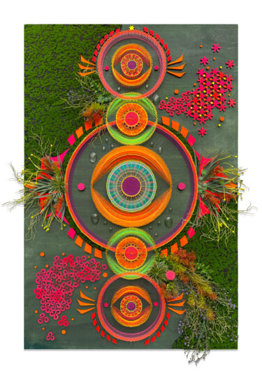 Malerei mit dem Titel "Eyeballs" von Katja Lisitina, Original-Kunstwerk, Schnur Kunst Auf Holzplatte montiert