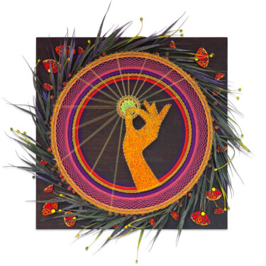 Картина под названием "Shani Mudra" - Katja Lisitina, Подлинное произведение искусства, String Art Установлен на Деревянная…