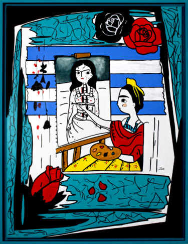Pintura intitulada "Hommage an Frida Ka…" por Katja M. Zippo, Obras de arte originais, Acrílico