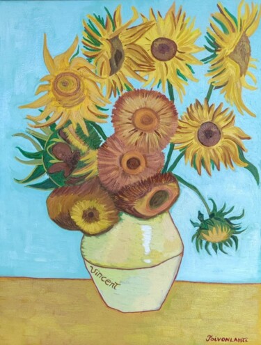 Painting titled "Sunflowers inspired…" by Katja Toivonlahti, Original Artwork, Oil